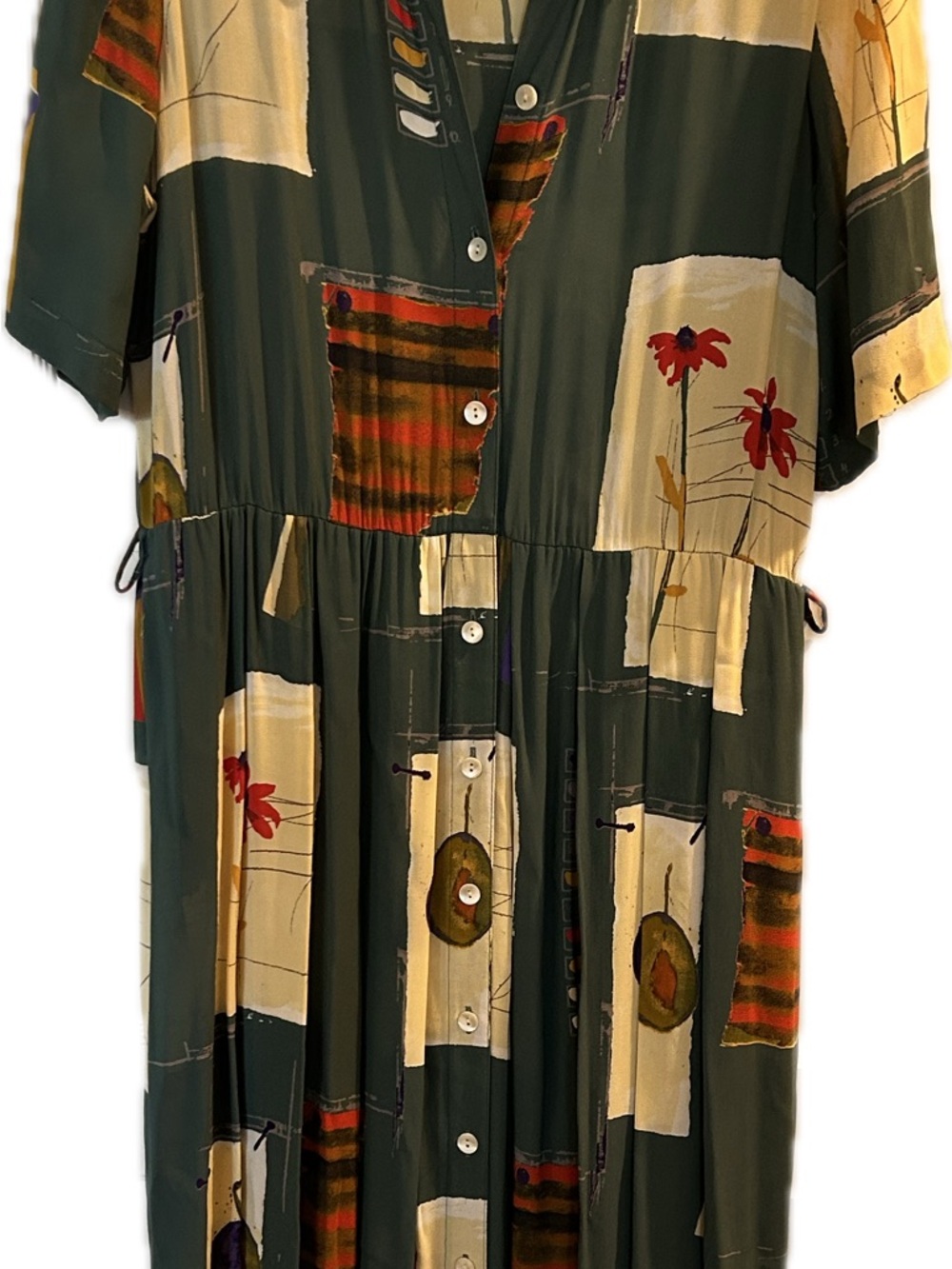 Vintage Mandy Marsh Green Chiffon Abstract Print Belted Maxi Dress - Picture 2 of 13